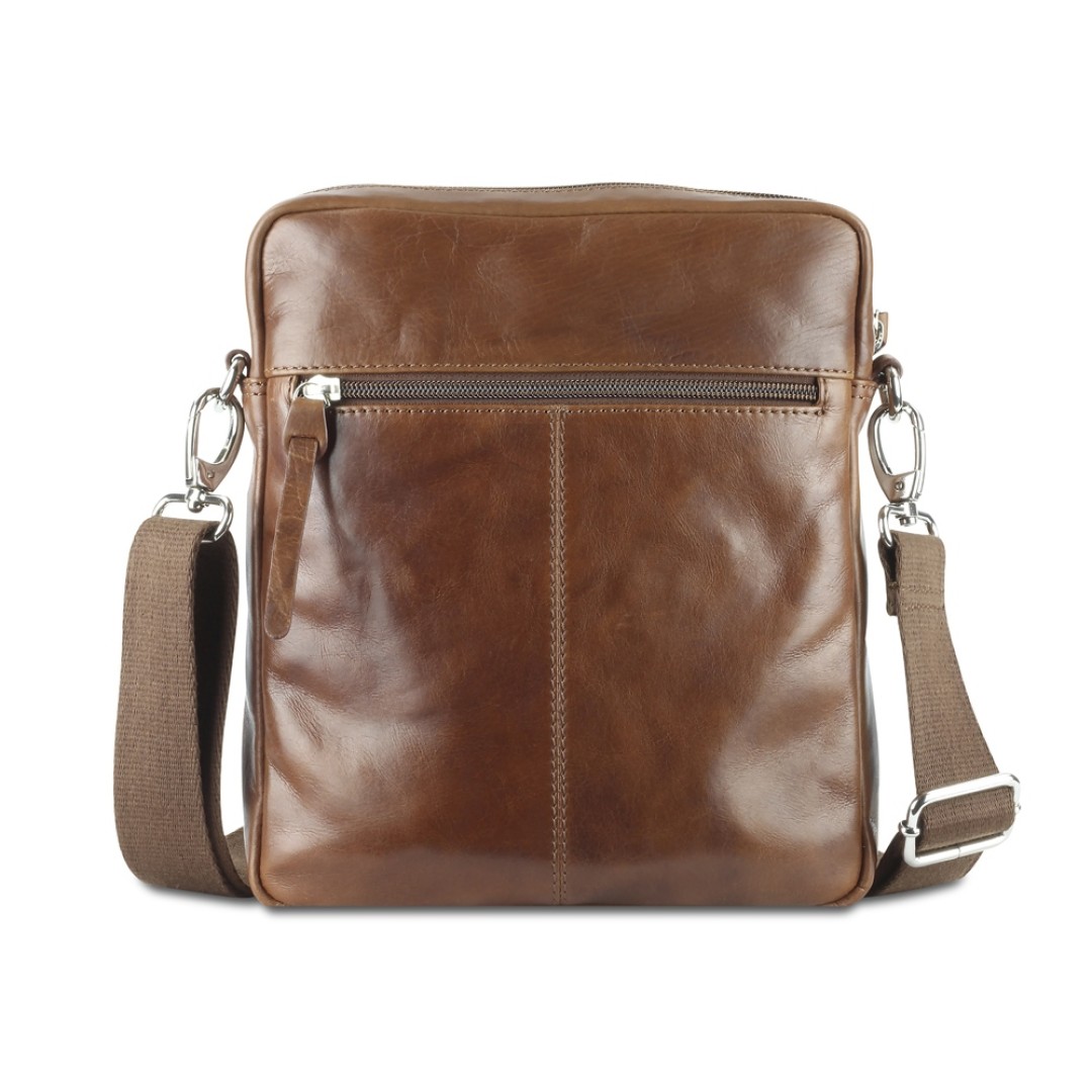 Сумка через плечо Mano "Don Luca", натуральная кожа в коньячном цвете, 23 х 26,5 х 4,5 см