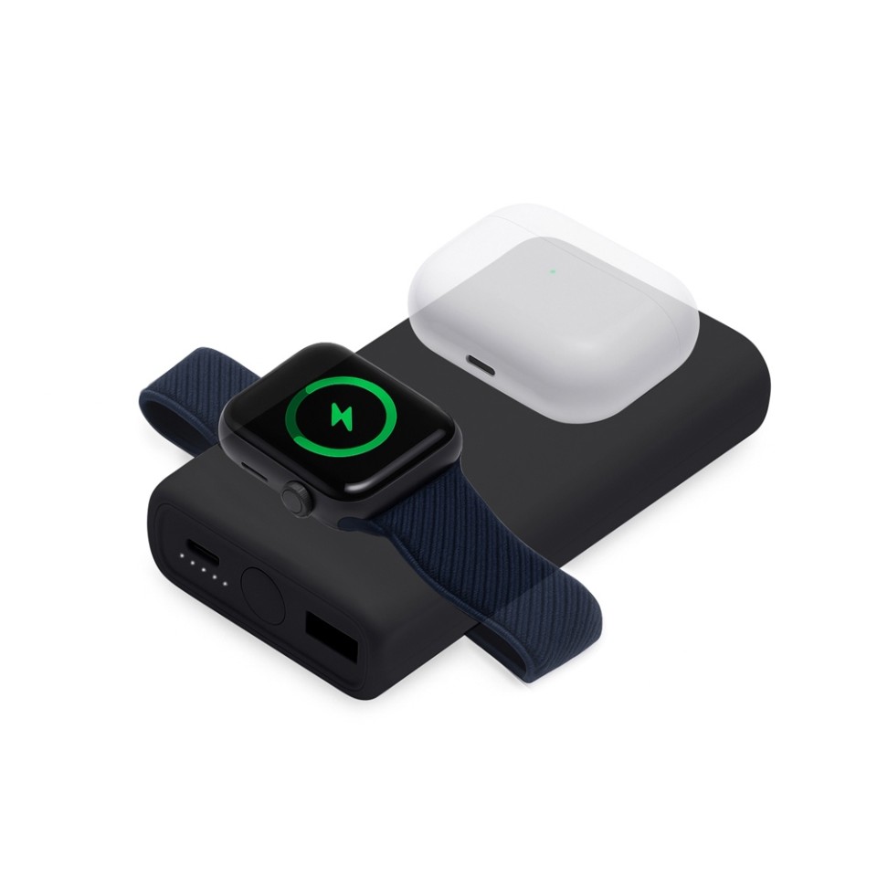 Внешний беспроводной аккумулятор 2-в-1 с функцией зарядки Apple Watch, QC/PD «AtomIQ», 10000 мАч, черный