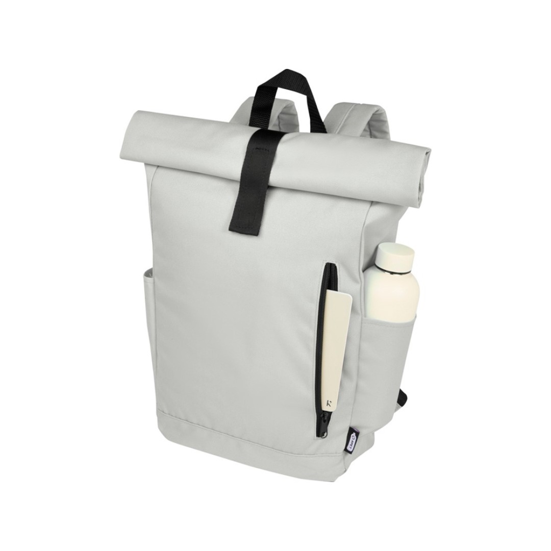 Рюкзак Byron 15,6" объемом 18 л со скручиваемым верхом, изготовленный из переработанного ПЭТ по стандарту GRS, светло-серый