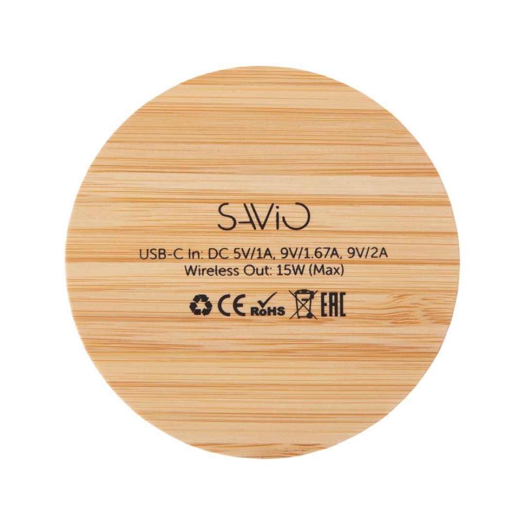Беспроводное зарядное устройство с подсветкой лого «Reedia S3», 15 Вт, бамбук, черный