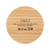 Беспроводное зарядное устройство с подсветкой лого «Reedia S3», 15 Вт, бамбук, черный