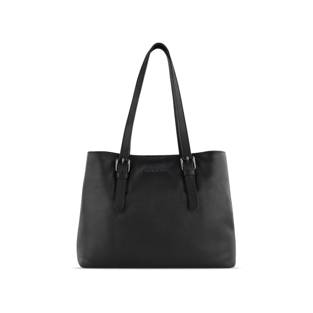 Сумка женская BUGATTI Bella, чёрная, воловья кожа/полиэстер, 33х14х25 см