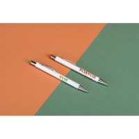 Ручка металлическая шариковая «Flowery» со стилусом и цветным зеркальным слоем, белый/оранжевый (Р)