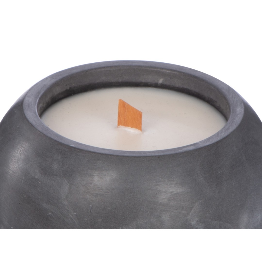 Круглая свечка в бетоне, фитиль дерево, oud wood