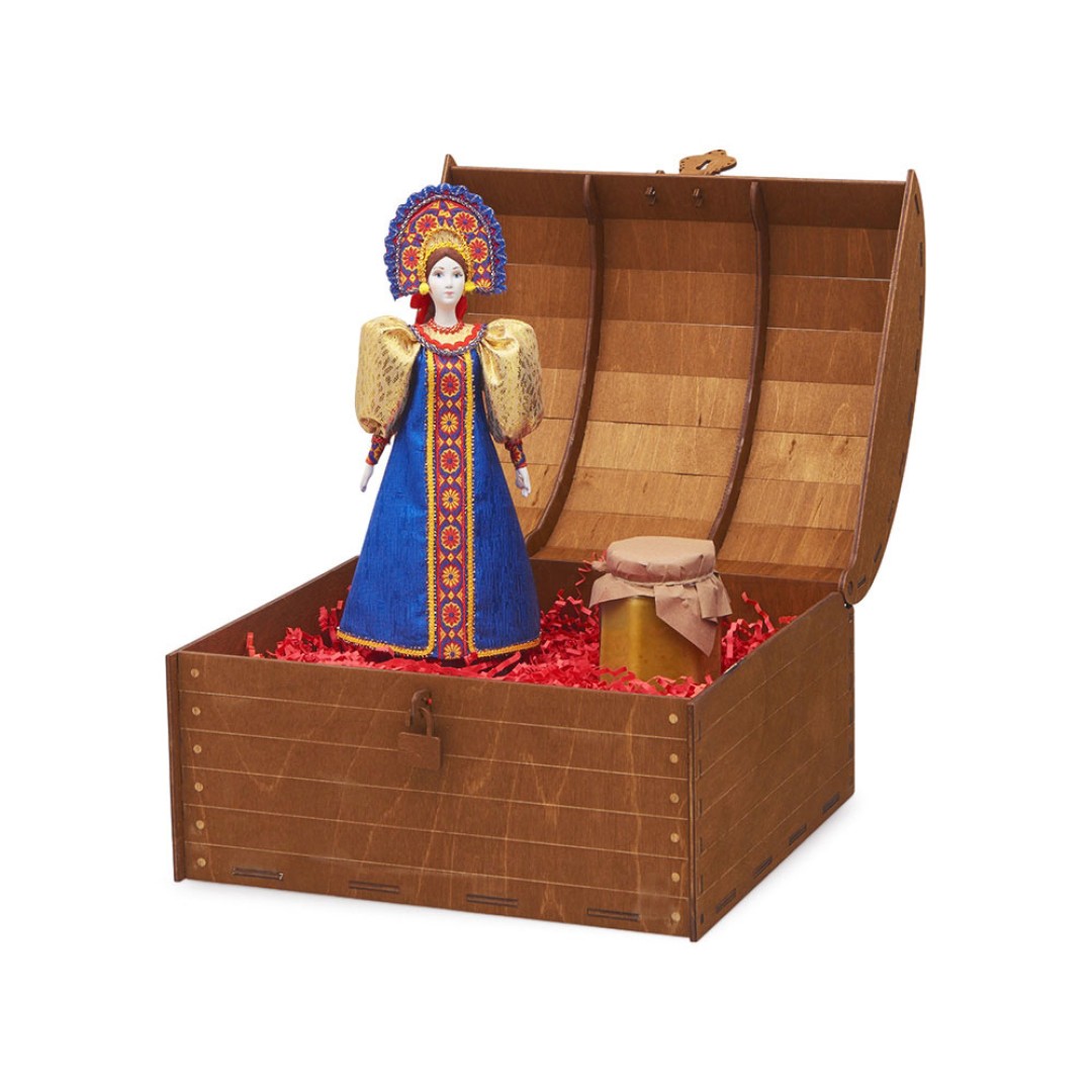 Подарочный набор: кукла фарфоровая, крем-мед, синий