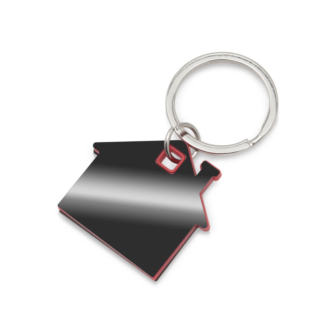 Металлический брелок с пластиковой цветной вставкой "SteelPop House", серебристый с красным