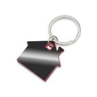 Металлический брелок с пластиковой цветной вставкой "SteelPop House", серебристый с красным