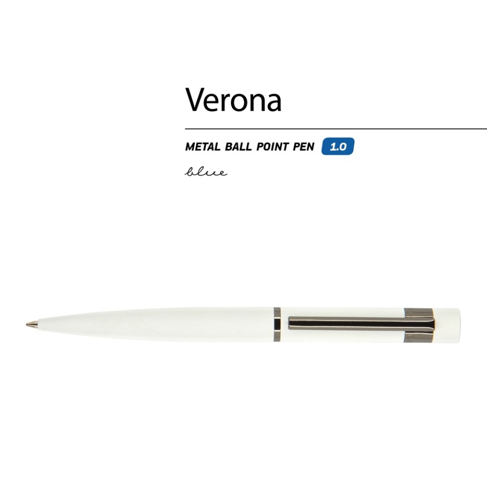 Ручка "Verona" шариковая автоматическая, белый металлический корпус, 1.0 мм, синяя