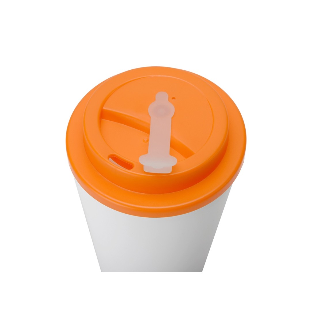 Пластиковый стакан Take away с двойными стенками и крышкой с силиконовым клапаном, 350 мл, белый/оранжевый