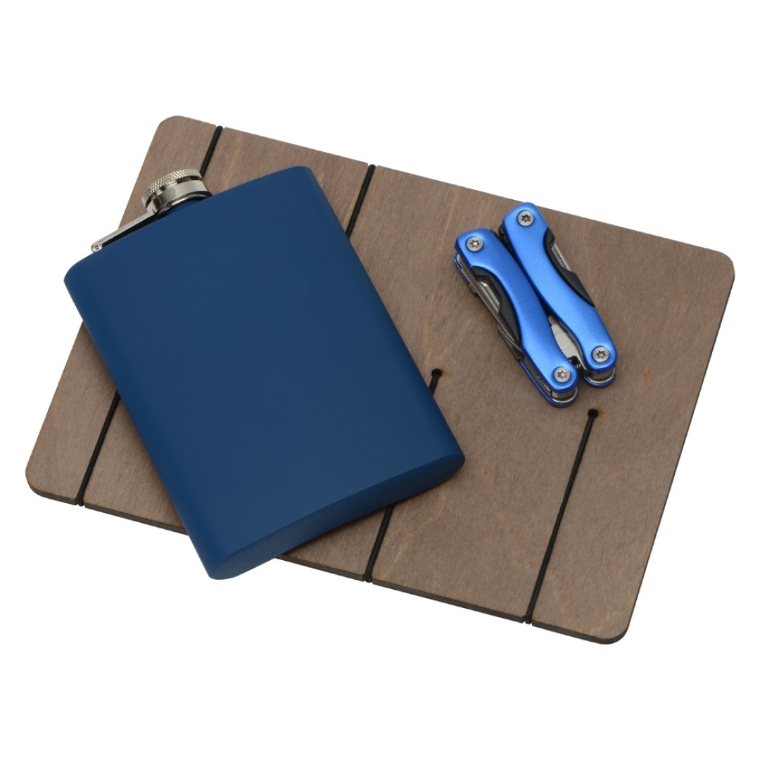 Подарочный набор "Путешественник" с флягой и мультитулом, синий