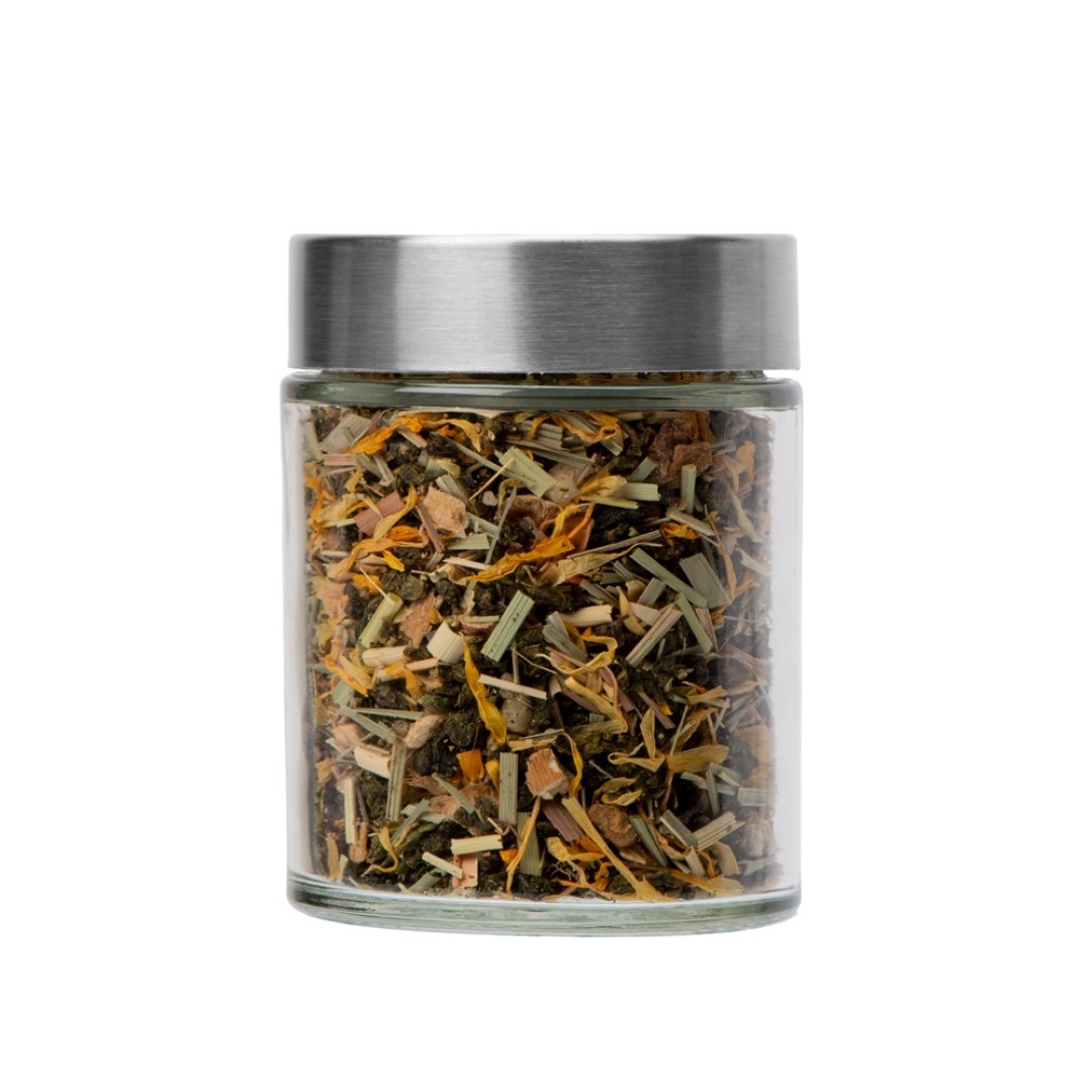 Чай зеленый, серия "Essence", с медом, имбирем и лимоном, стеклянная банка