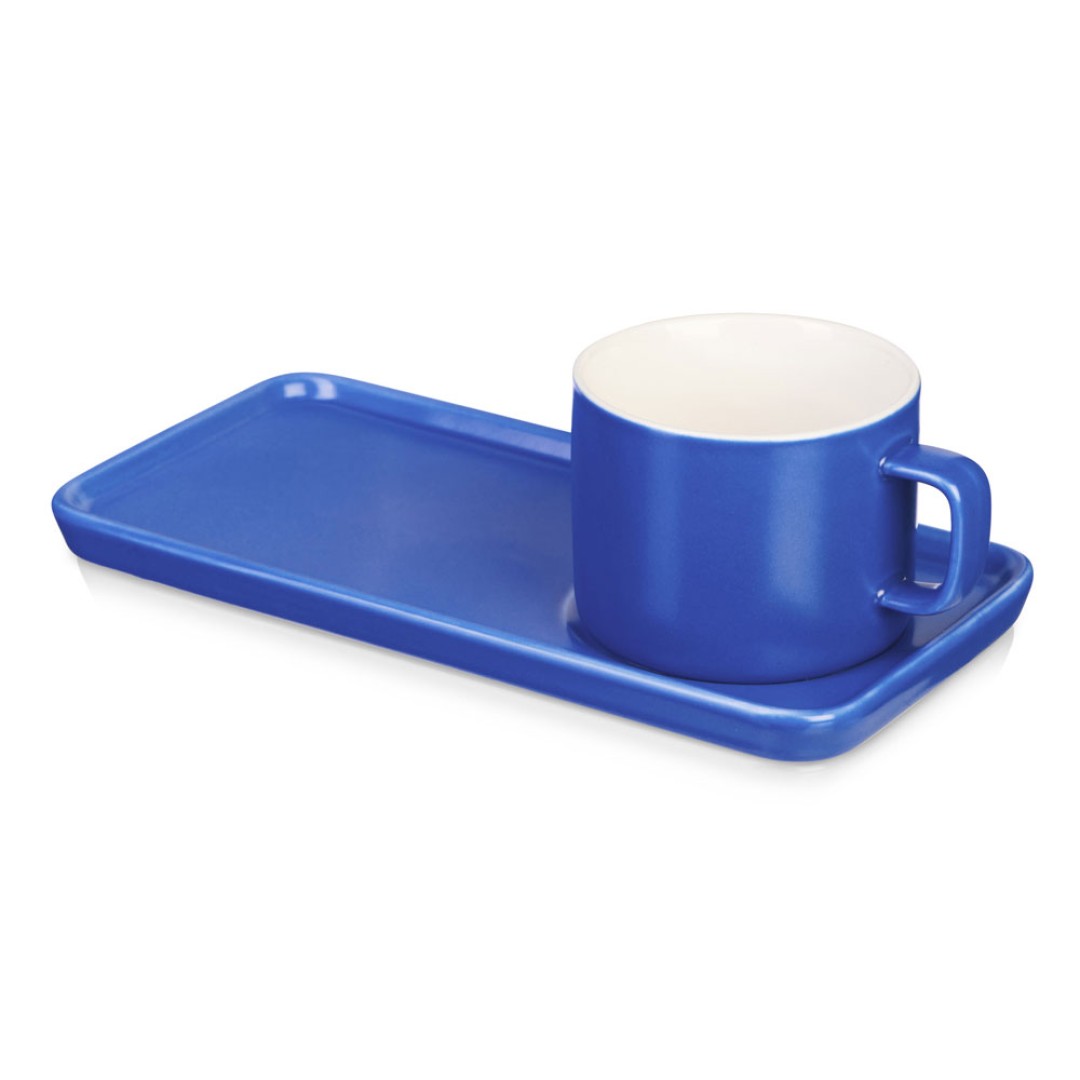 Чайная пара "Bristol": блюдце прямоугольное, чашка, коробка, синий