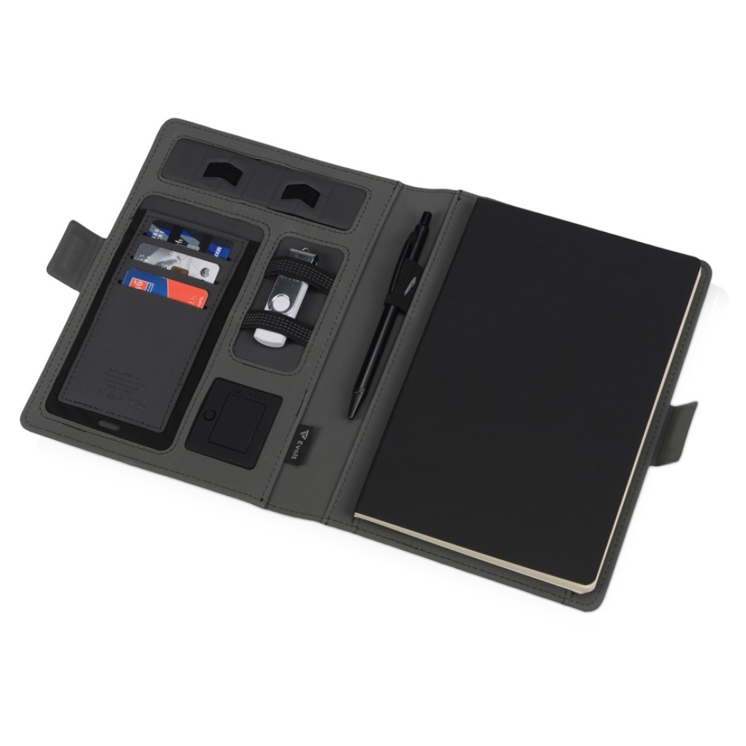 Органайзер с беспроводной зарядкой 5000 mAh "Powernote", темно-серый