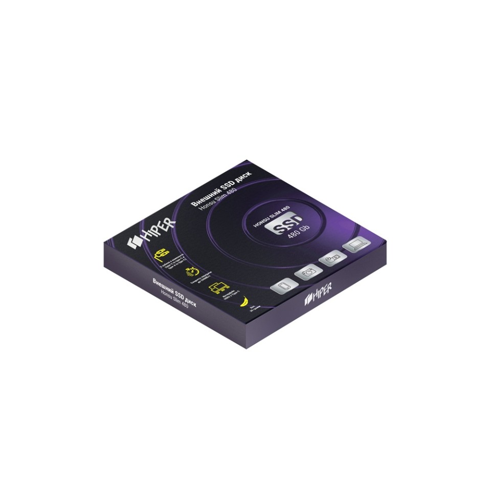 Внешний SSD накопитель «Honsu Slim 480» 480GB USB3.1 Type-C, Slim, Hiper