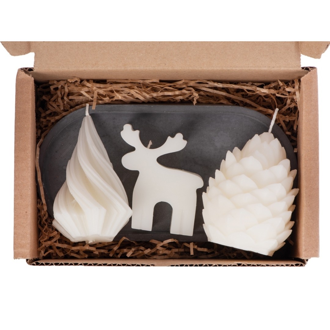 Свечи на подставке "Олень, шишка, елочка"