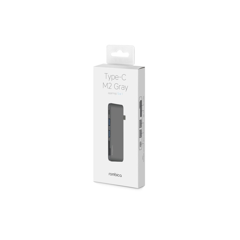 Сетевой USB адаптер/концентратор 5 в 1 Rombica Type-C M2, серый