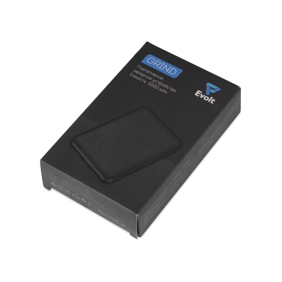 Портативное зарядное устройство"Grind", 5000 mAh, черный
