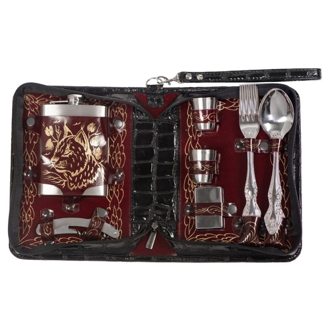 Набор "Дорожный" на 4 персоны в барсетке с худ. выжиганием