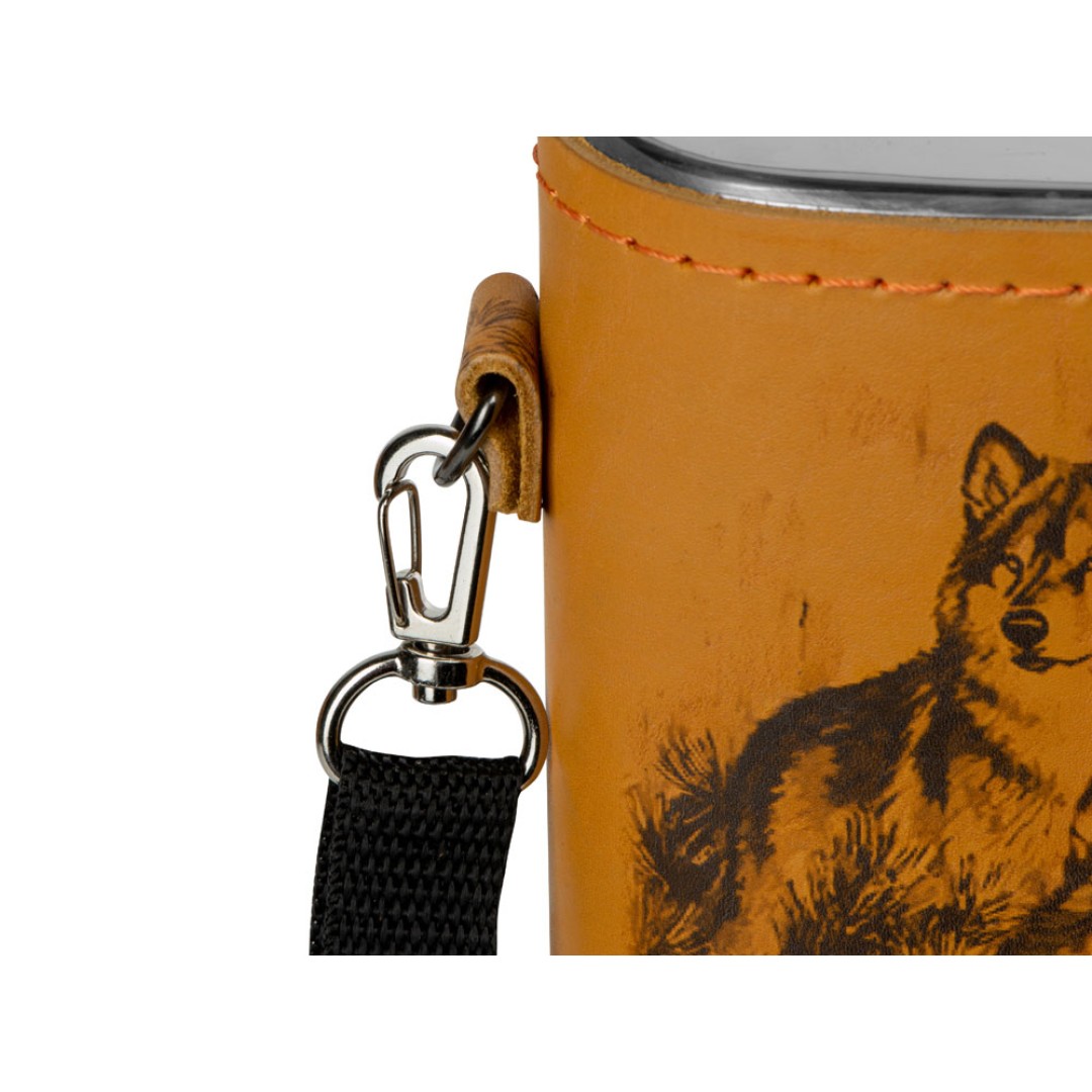 Набор «Подарочный»: фляга 511/2 (рыжая кожа), 2л+2 стаканчика+2 вилки