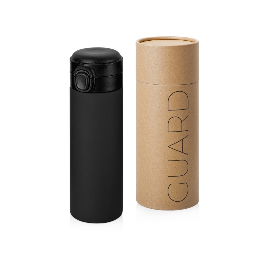 Вакуумная термокружка Waterline c кнопкой «Guard», 400 мл, тубус, черный