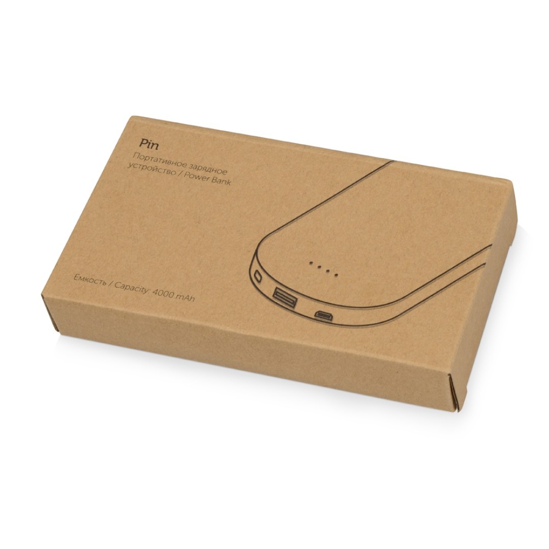 Портативное зарядное устройство "Pin" на 4000 mAh с большой площадью нанесения и клипом для крепления к одежде или сумке, синий