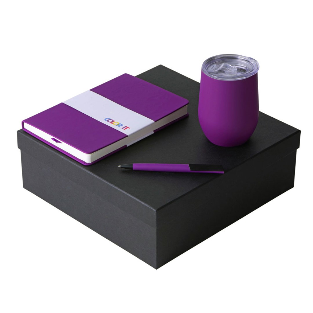 Подарочный набор c блокнотом C2, ручкой и термокружкой, фиолетовый