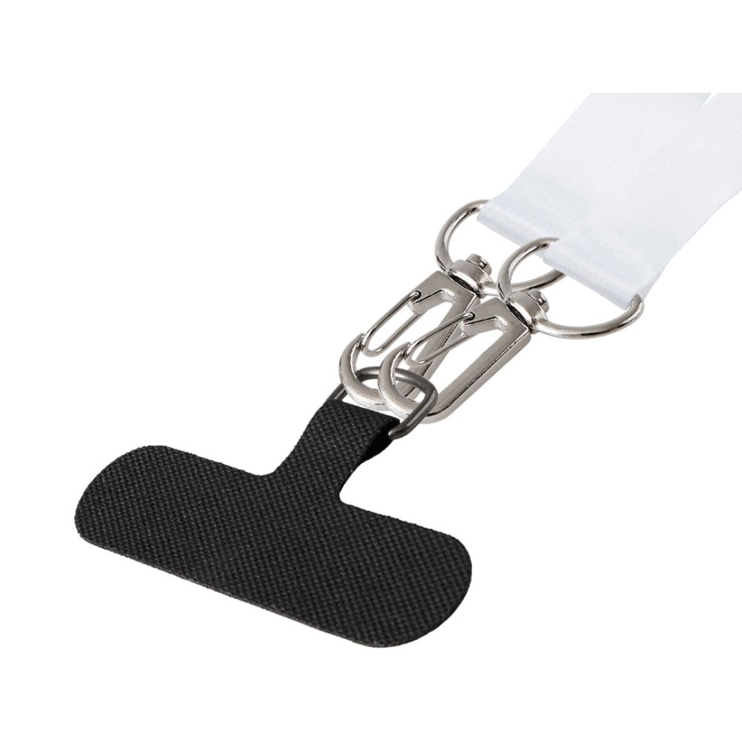 Ланъярд 2 см под сублимацию с 2-мя трендовыми карабинами и узким держателем для телефона из ПЭ, серебристый