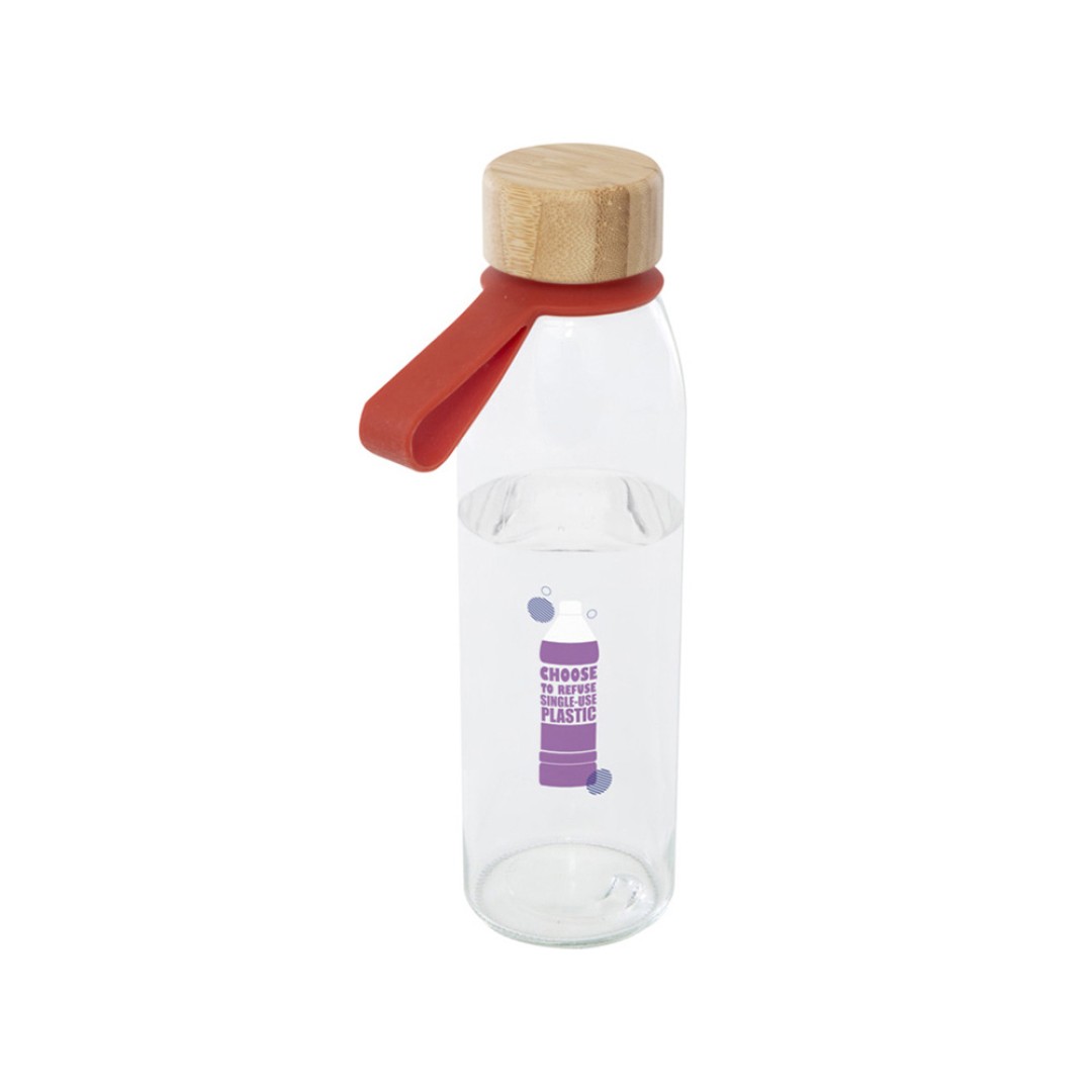 Стеклянная бутылка для воды Porto объемом 500 мл с силиконовой ручкой и бамбуковой крышкой - Brick