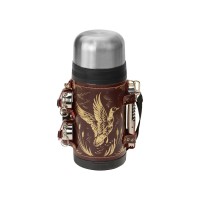 Термос в кожаном чехле, 1,2л, бордовая кожа