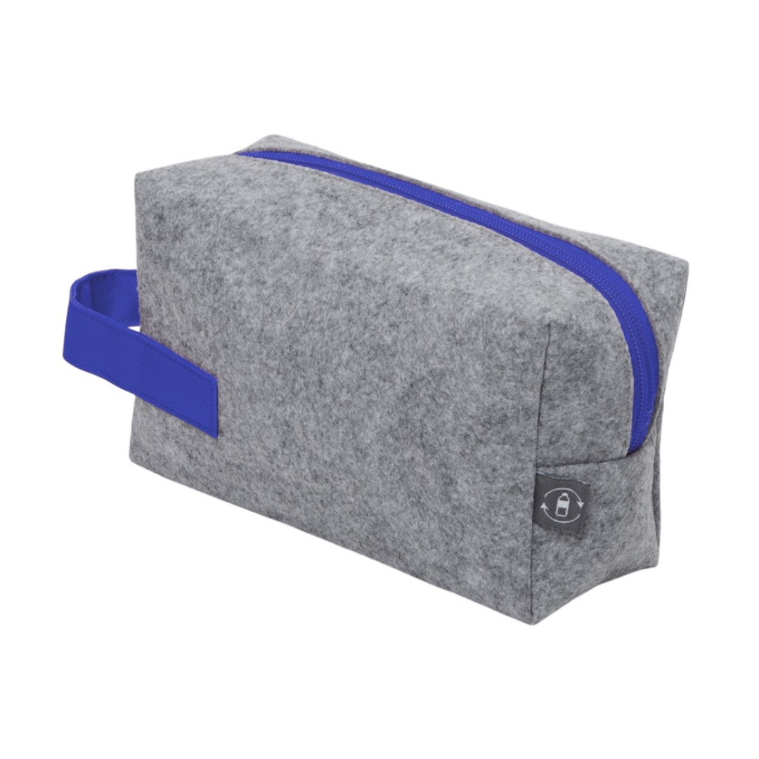 Косметичка из РПЕТ фетра с ручкой "Felt", серый с синим