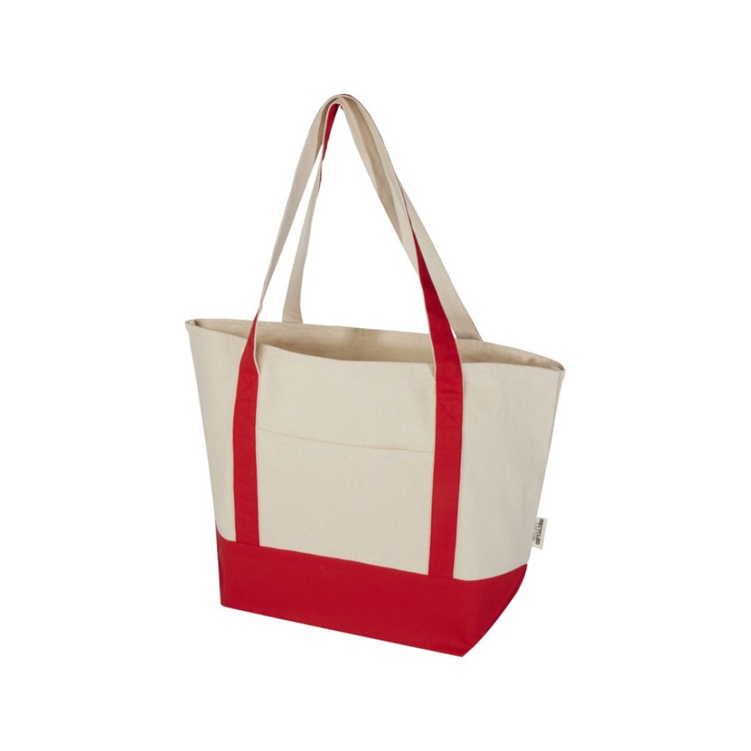 Sam эко- сумка из переработанного хлопка, сертифицированного согласно GRS, плотностью 320 г/м2 - Красный / Натуральный