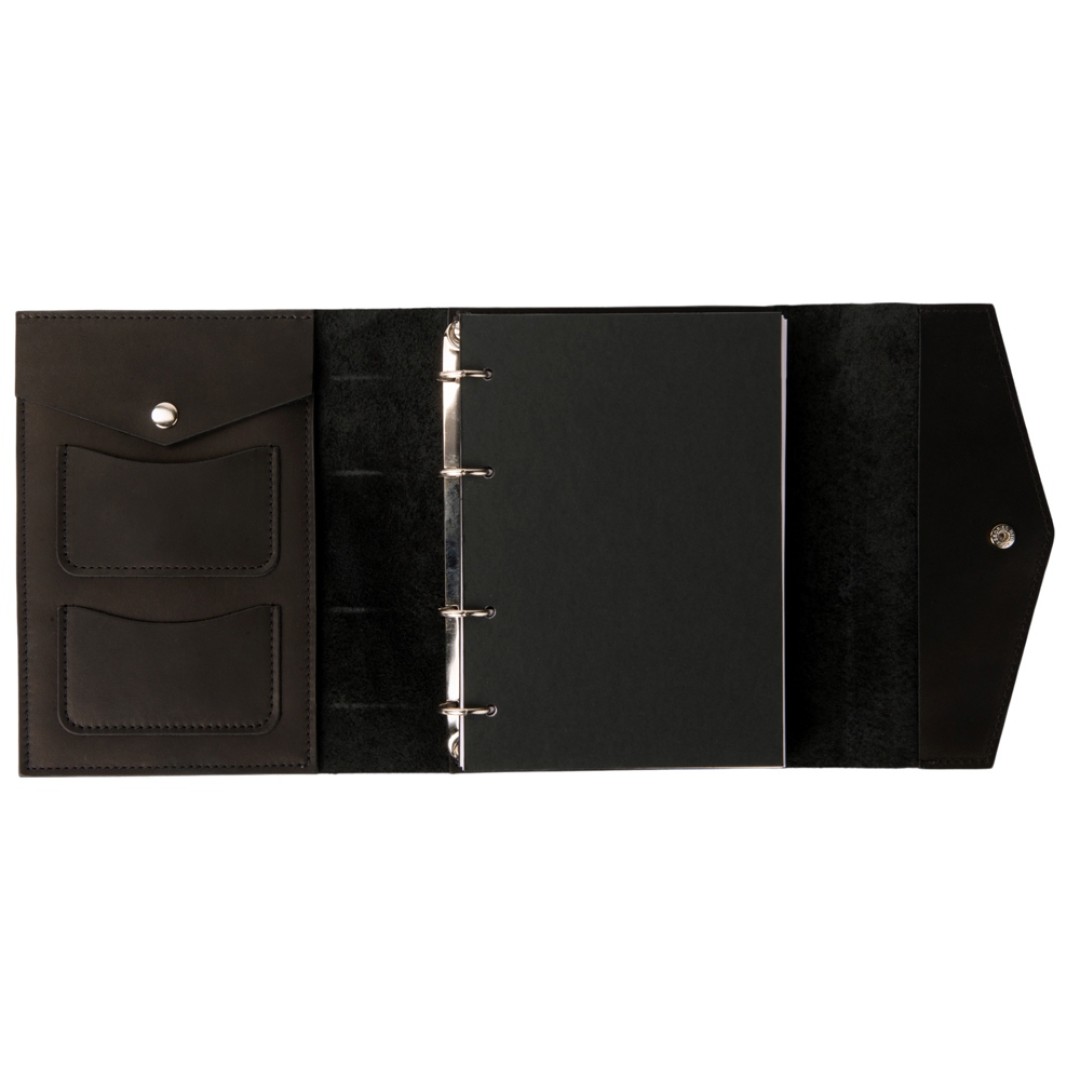 Блокнот кожаный А5 на кольцах, черный