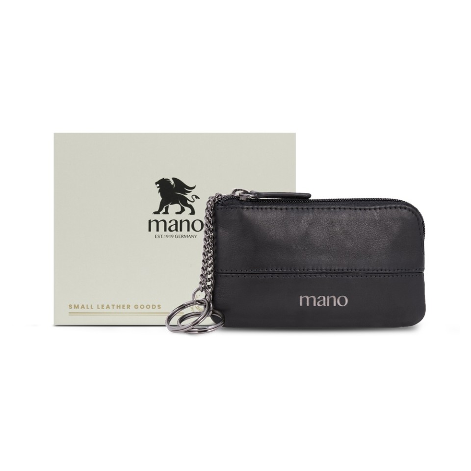 Ключница Mano "Don Romeo" с RFID защитой, натуральная кожа в чёрном цвете, 11,5 х 1 х 6,5 см