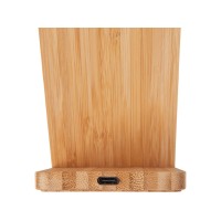 Беспроводное зарядное устройство 2-в-1 с подсветкой лого «Reedia S4», 15 Вт, бамбук, черный