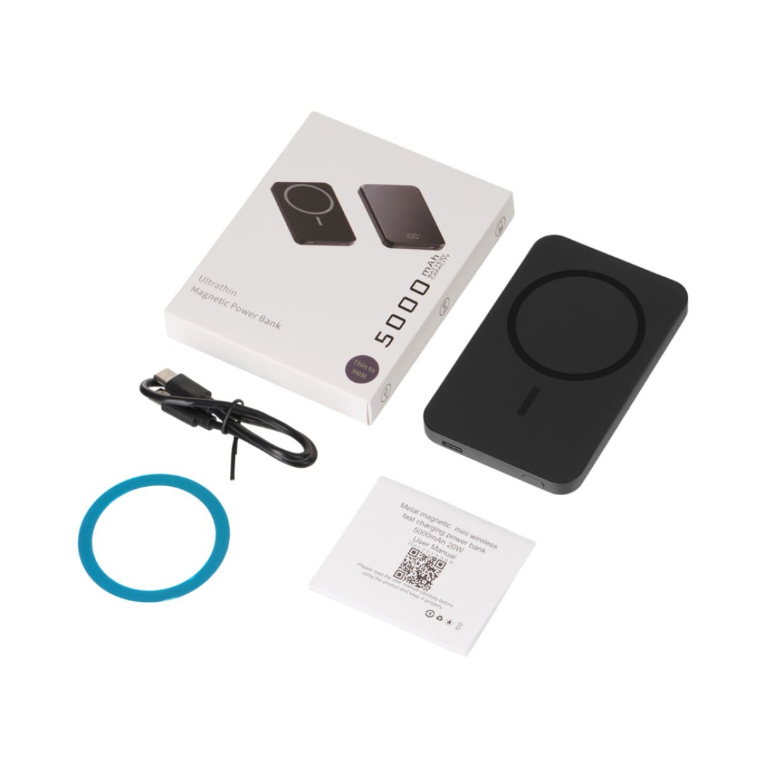 Магнитный беспроводной внешний аккумулятор "Razor", 5000 mAh, металл, черный