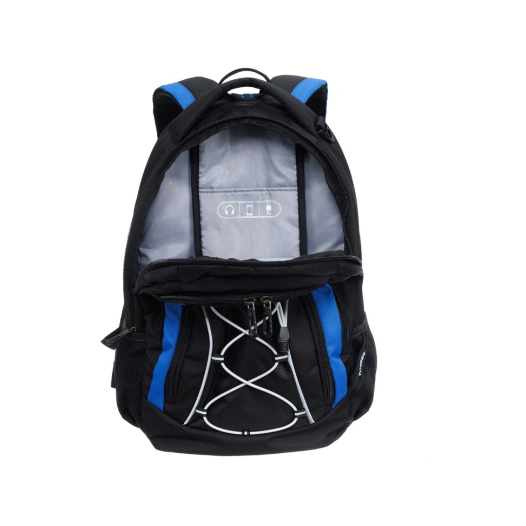 Рюкзак TORBER ROCKIT с отделением для ноутбука 15", черный/синий, полиэстер, 33х19х45 см, 28 л