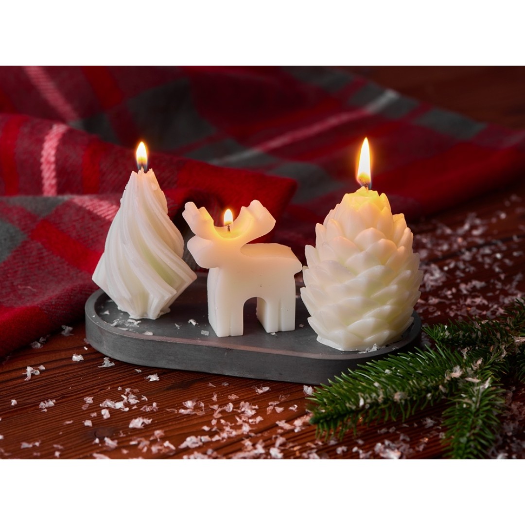 Свечи на подставке "Олень, шишка, елочка"