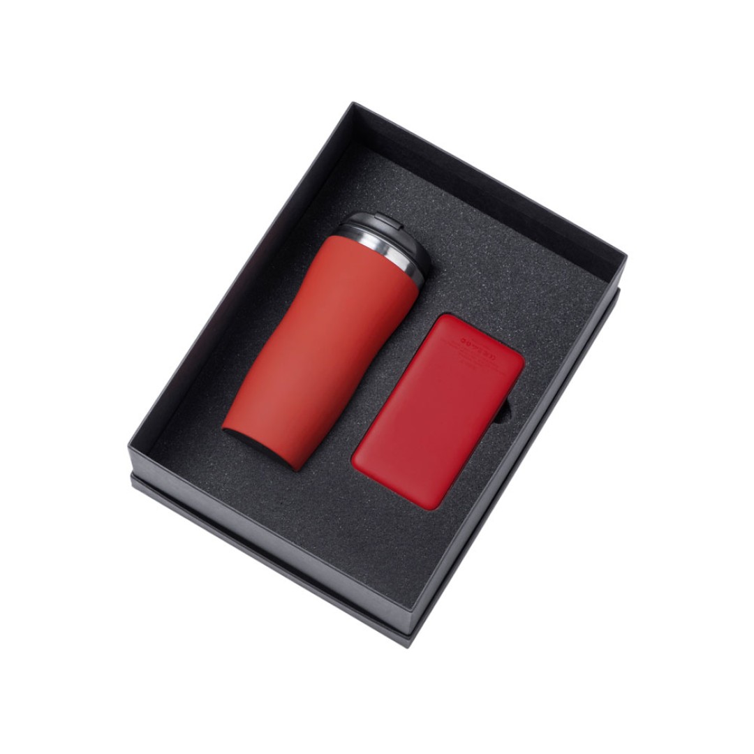 Подарочный набор c вакуумной термокружкой и повербанком С2, красный