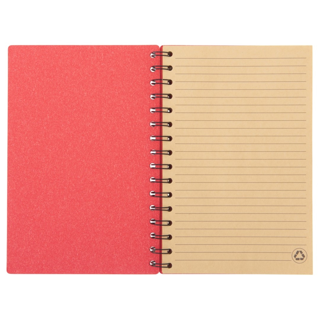 Блокнот на спирали в картонной обложке с переработанной бумагой "Mania", красный