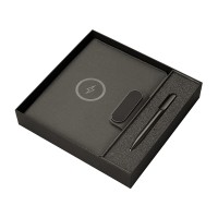 Подарочный набор металлическая ручка и блокнот А5 "Twilight"  со светящимся логотипом и пауэрбэнком