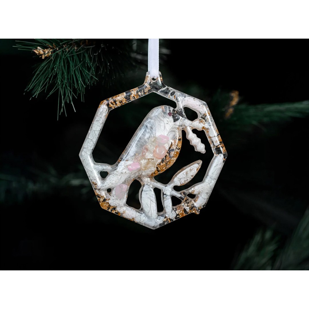 Елочные игрушки ( Снегирь+ Олень+ Ель) Розовый кварц