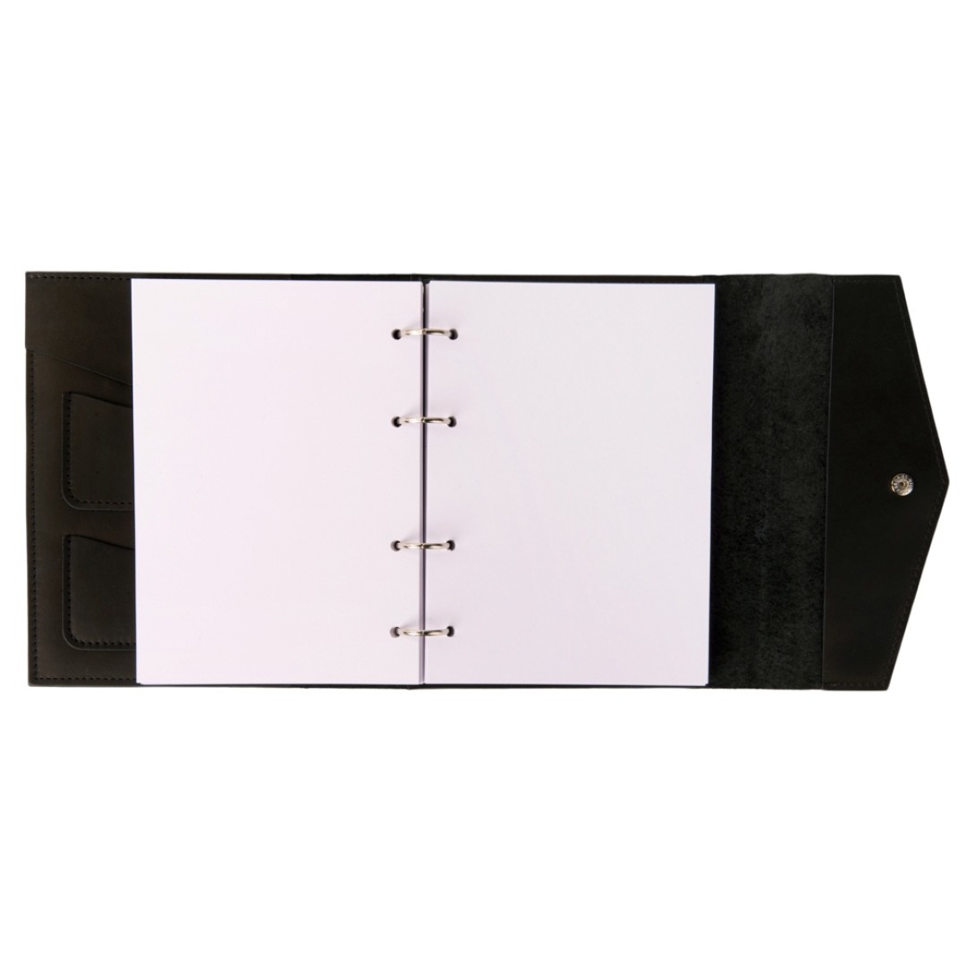 Блокнот кожаный А5 на кольцах, черный