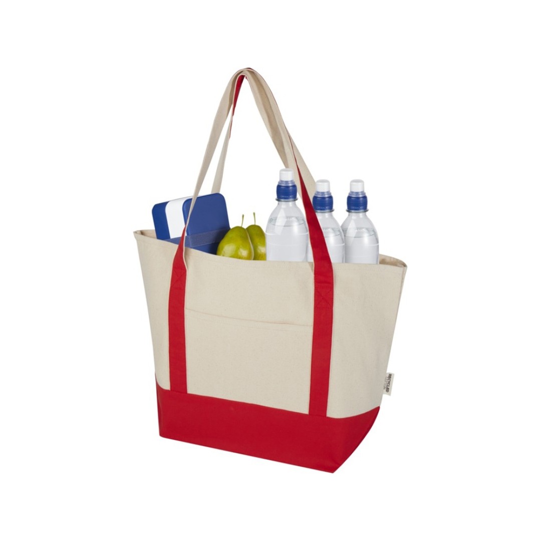 Sam эко- сумка из переработанного хлопка, сертифицированного согласно GRS, плотностью 320 г/м2 - Красный / Натуральный