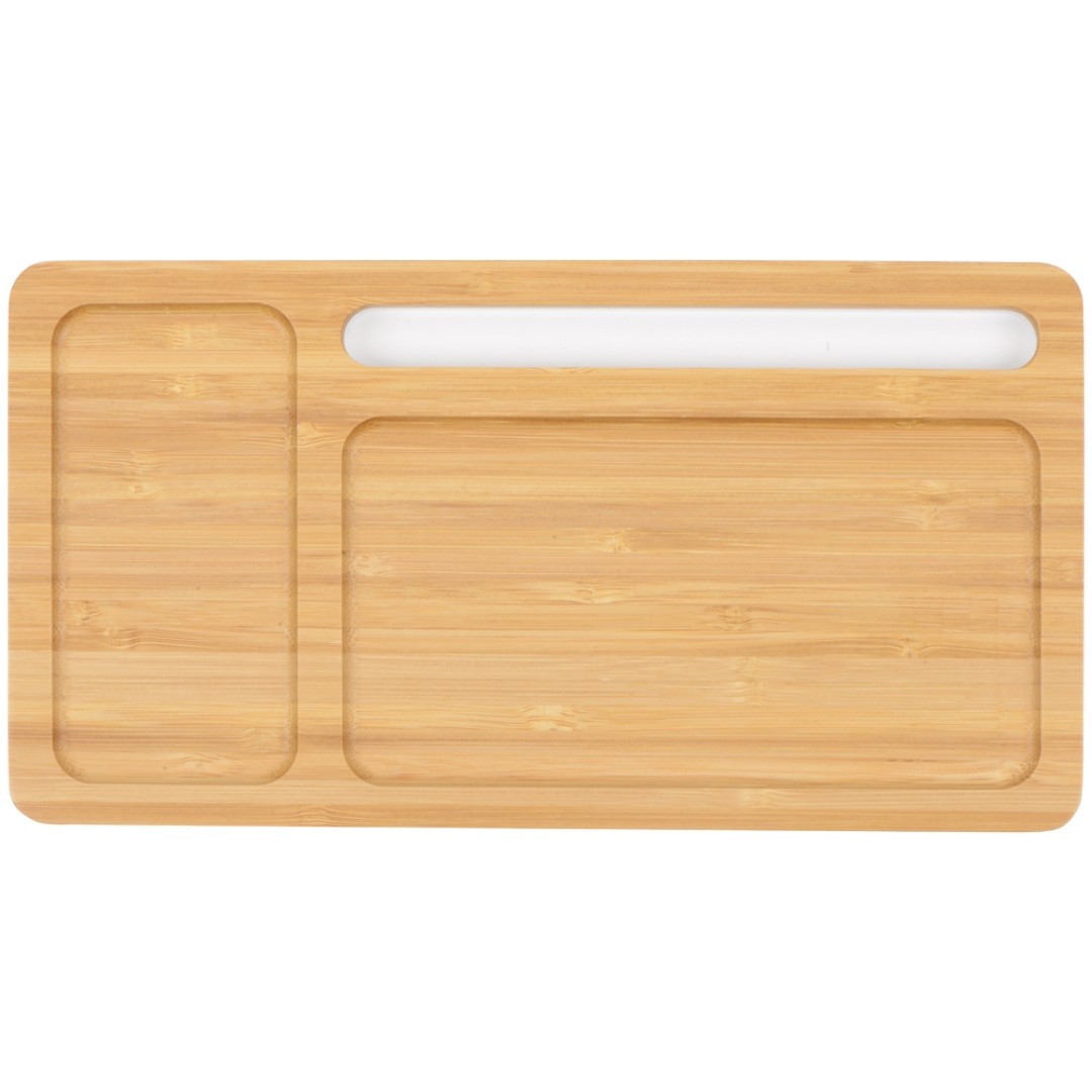 Беспроводное зарядное устройство-органайзер из бамбука "Timber", натуральный/белый