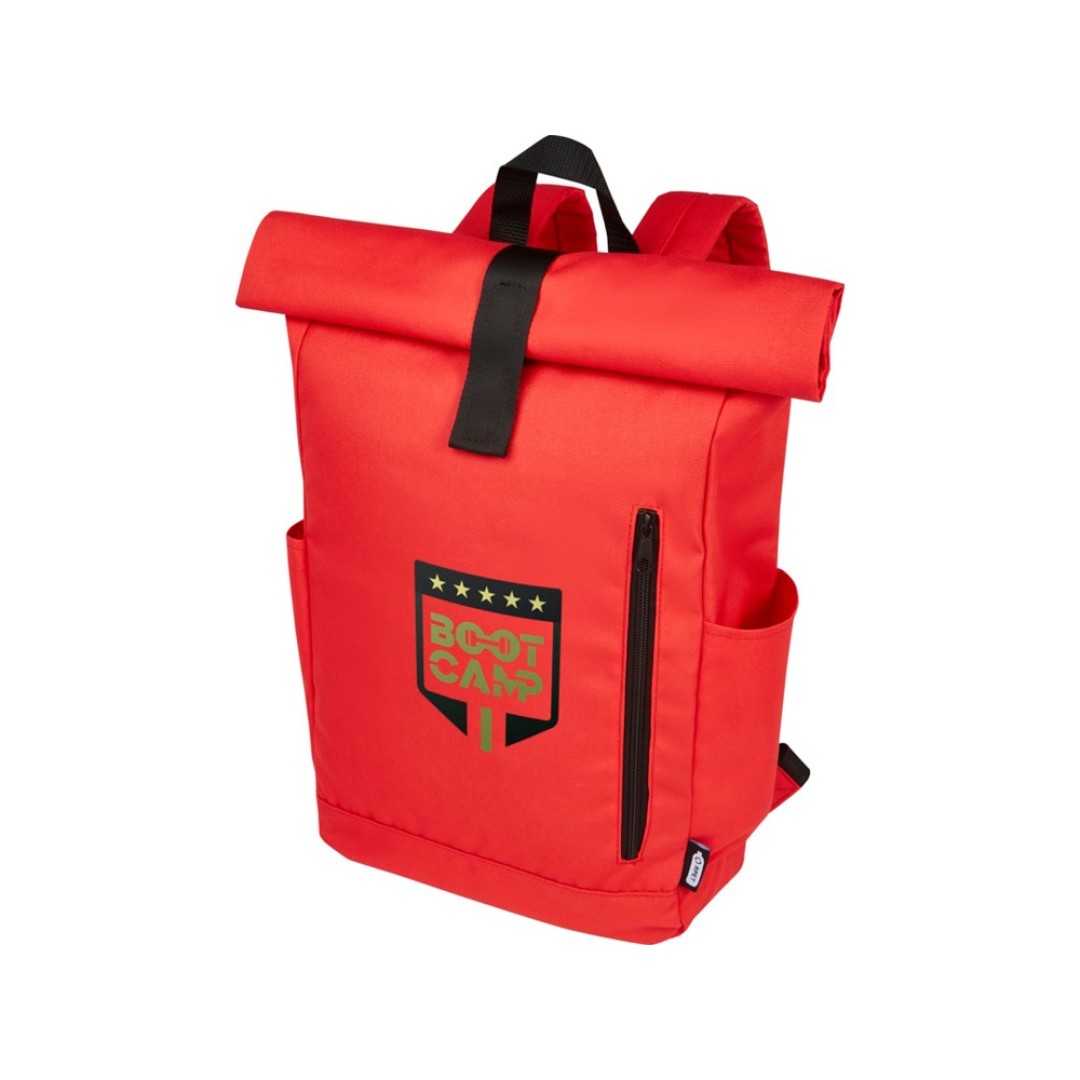 Рюкзак Byron 15,6" объемом 18 л со скручиваемым верхом, изготовленный из переработанного ПЭТ по стандарту GRS, красный
