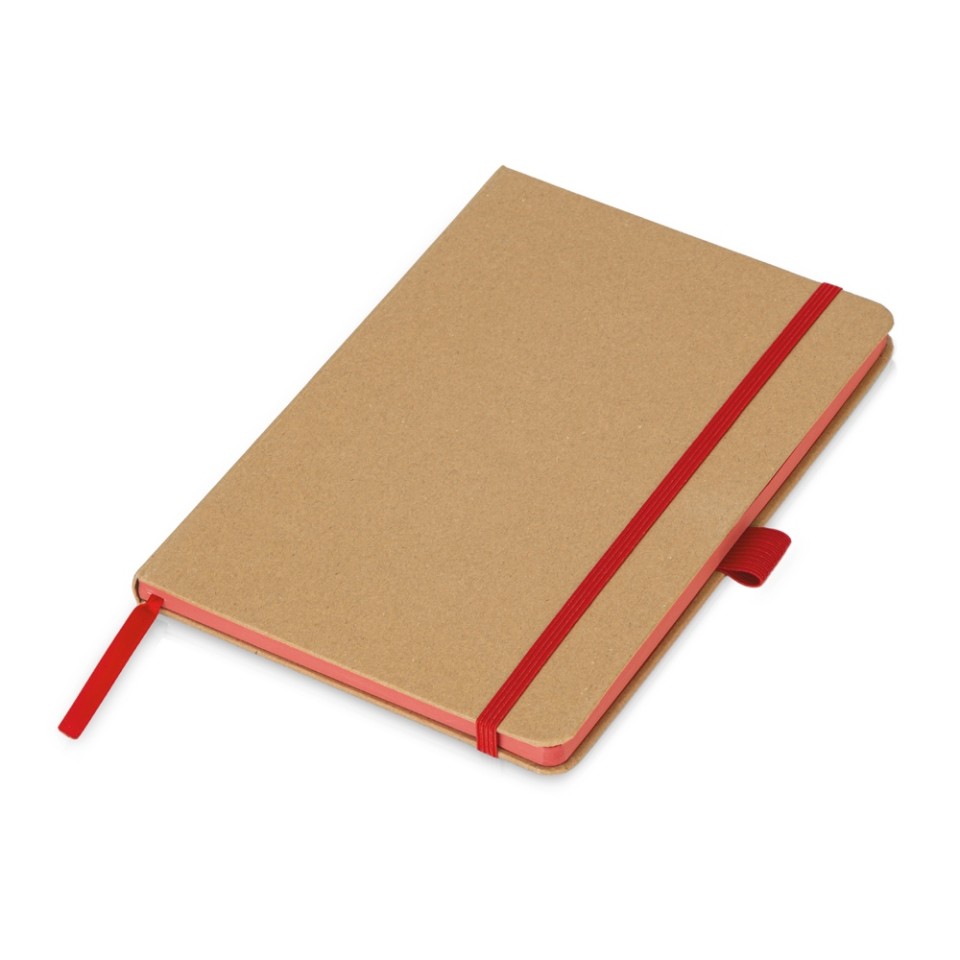 Блокнот A5 "Sevilia Color", твердая обложка из крафта, 80 листов, цветной срез и форзац, натуральный/красный