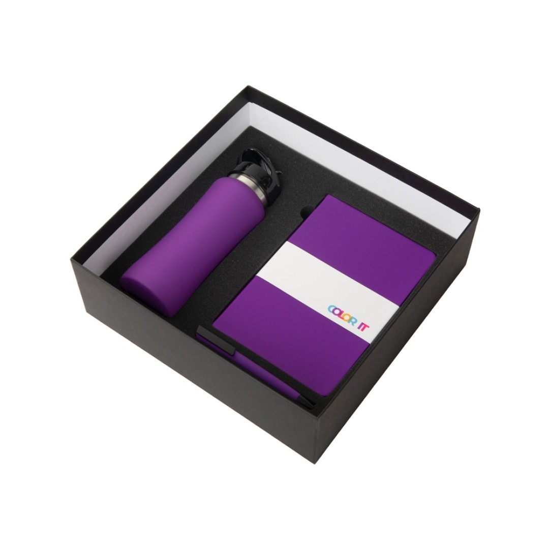 Подарочный набор c блокнотом C2, ручкой и бутылкой, фиолетовый