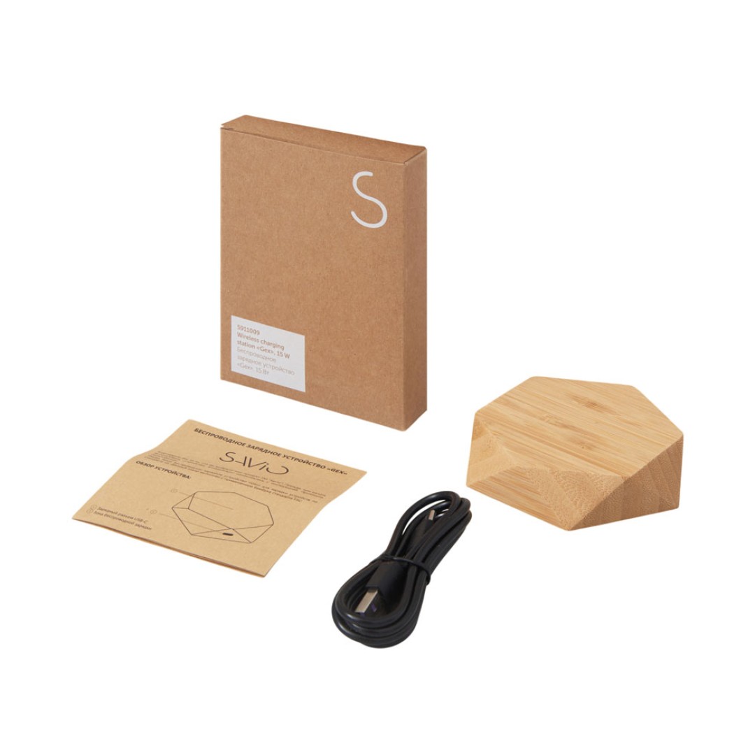 Беспроводное зарядное устройство «Gex», 15 Вт, бамбук