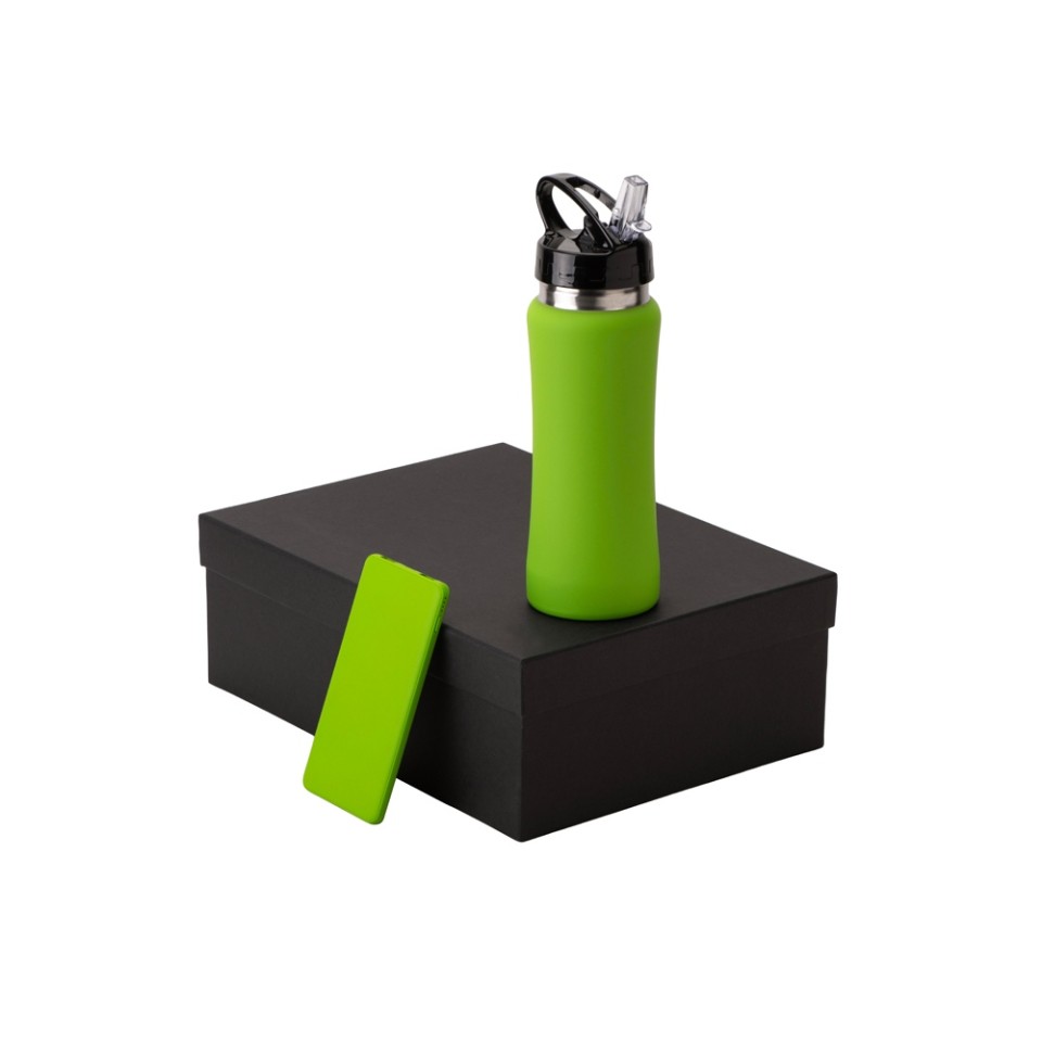 Подарочный набор с бутылкой для воды и повербанком С1, 5000 mAh, зеленое яблоко