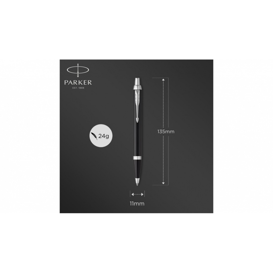 Шариковая ручка Parker IM Mat Black CT лак матовый, стержень: M, цвет чернил: blue, в подарочной упаковке.